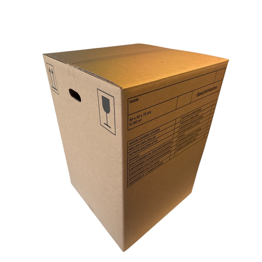 Umzugsboxen Geschirrkarton gross mit Inhalt - braun 500x500x720mm - Verpackungspartner