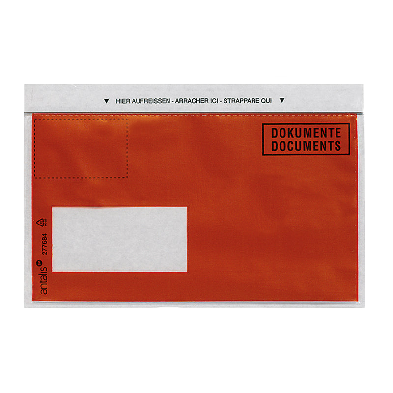 Dokumententaschen C6/5, rot, Druck Dokumente, Fenster links (Inhalt 250 Stück) - Verpackungspartner