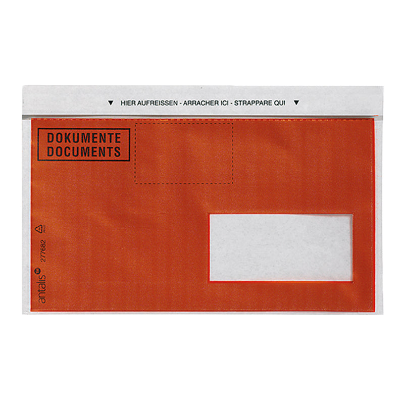 Dokumententaschen C6/5, rot, Druck Dokumente, Fenster rechts (Inhalt 250 Stück) - Verpackungspartner