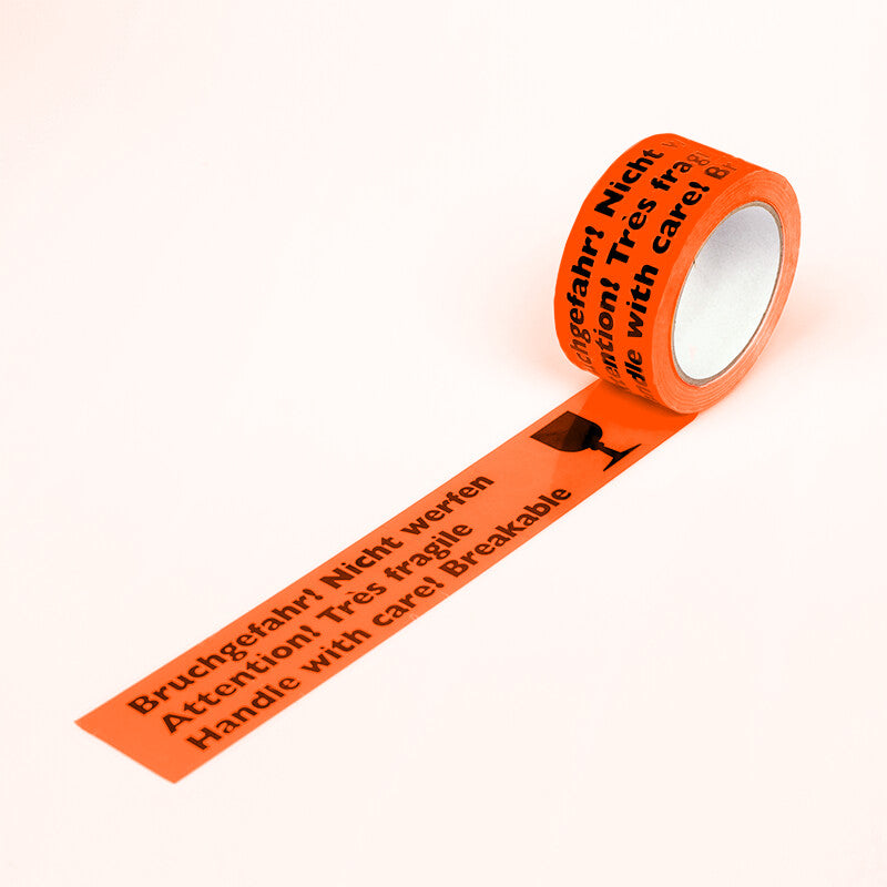 Warnklebeband Bruchgefahr Nicht werfen  '', 50 mm x 66 m, signalorange - Verpackungspartner