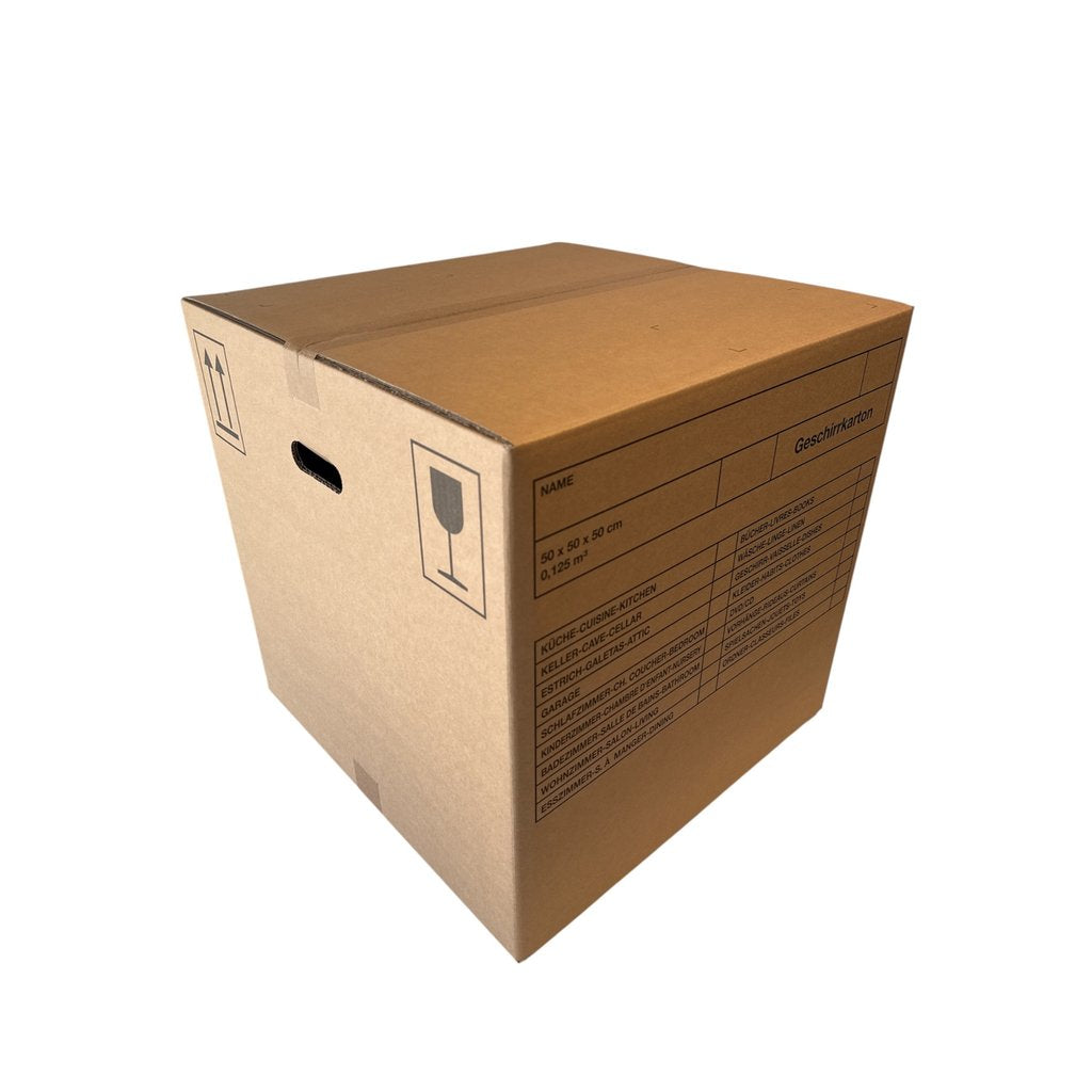 Umzugsboxen Geschirrkarton klein mit Inhalt - braun 500x500x500mm - Verpackungspartner