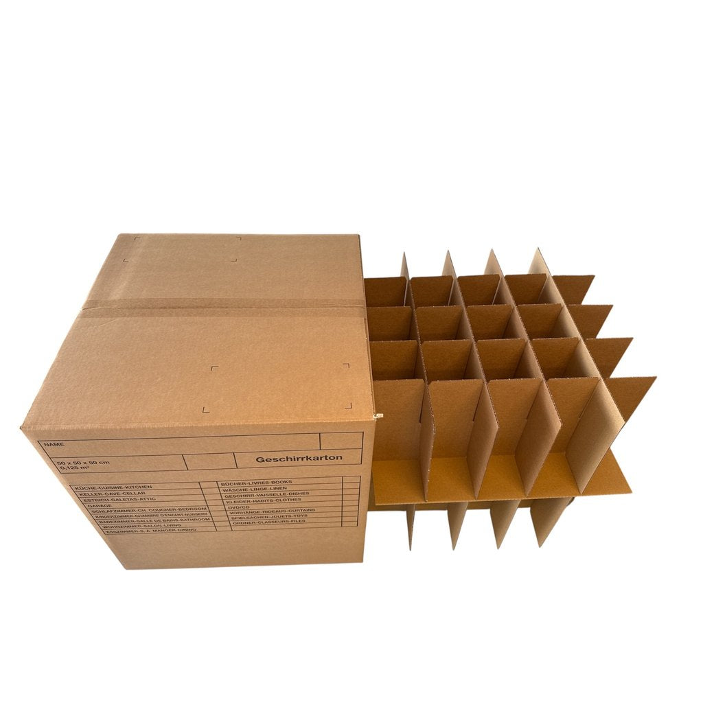 Umzugsboxen Geschirrkarton klein mit Inhalt - braun 500x500x500mm - Verpackungspartner